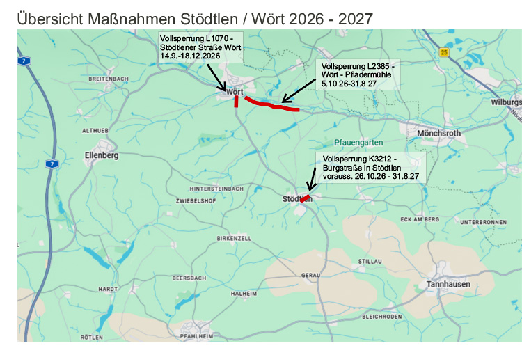 Vollsperrung der Burgstraße (K 3210) in Stödtlen