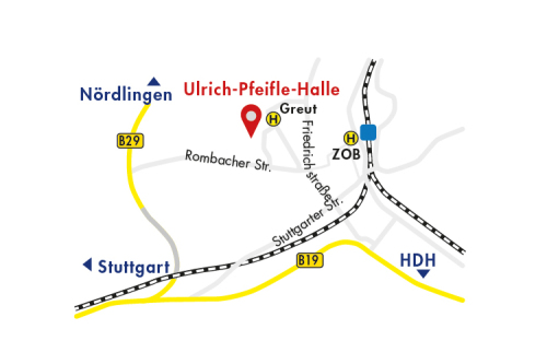 Anfahrtsskizze zum Kreisimpfzentrum (KIZ) in der Ulrich-Pfeifle-Halle in Aalen