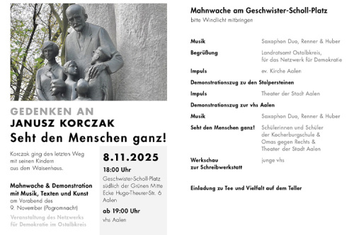 dischSeht den Menschen ganz – Mahnwache mit Musik, Kunst und Texten zum Elser-Gedenktag am 8. November 2025
